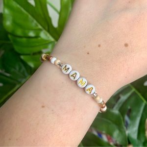 Mama Beige & Brown Word Beaded Bracelet